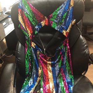 Multi Strappy Plunge Extreme Split Sequin Dress